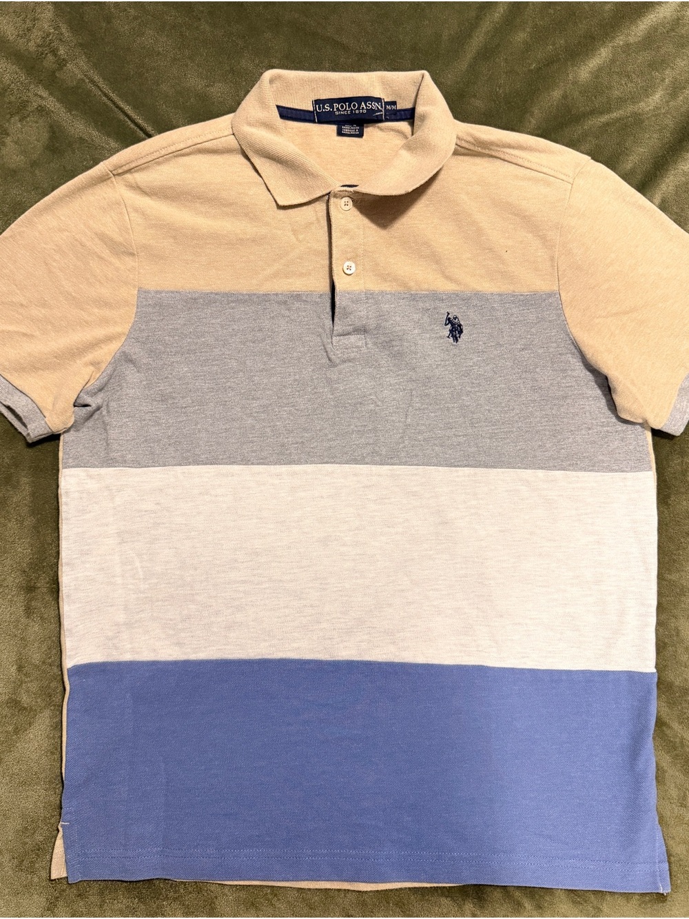 U.S. Polo Assn. Men’s Colorblock Polo Shirt - Beige, Gray, White & Blue size M